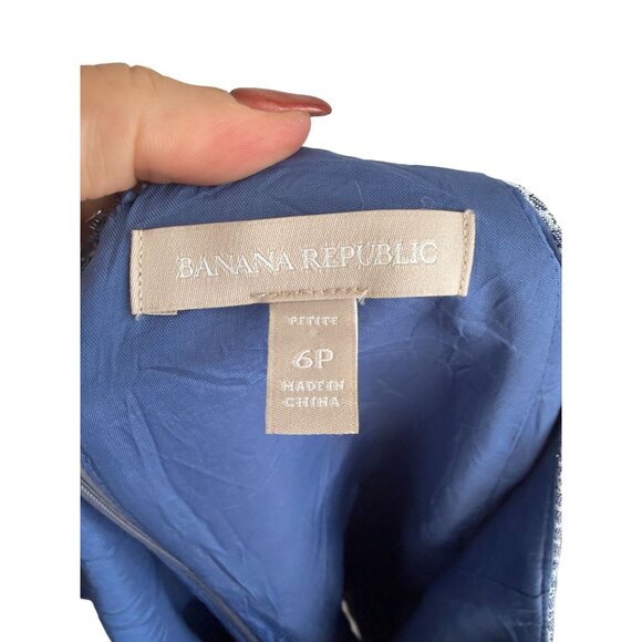 BANANA REPUBLIC Blue White Patterned Work Cocktail Dress Size 6P - Picture 11 of 11